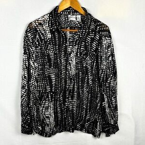 Chico's Women ButtonUp Long Sleeve Velvet Burnout Silk Shirt Sz 2 = USL/12 Party
